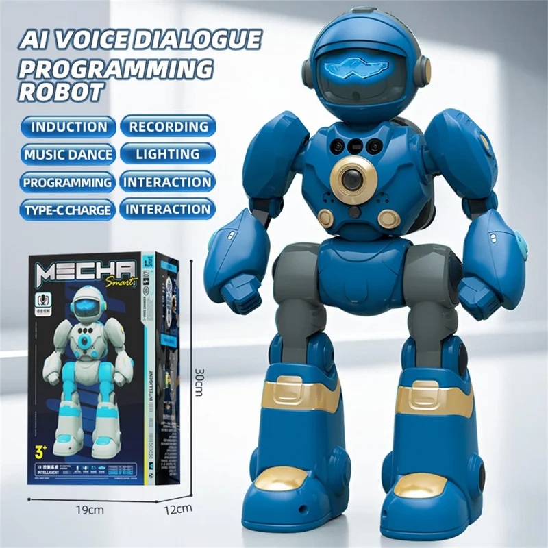 BG1545 Robot Intelligent avec Contrôle Vocal pour Enfants - Télécommande, Programmable, Détection de Gestes, Danse, Lumières et Sons Interactifs - Jouet Éducatif - Bleu