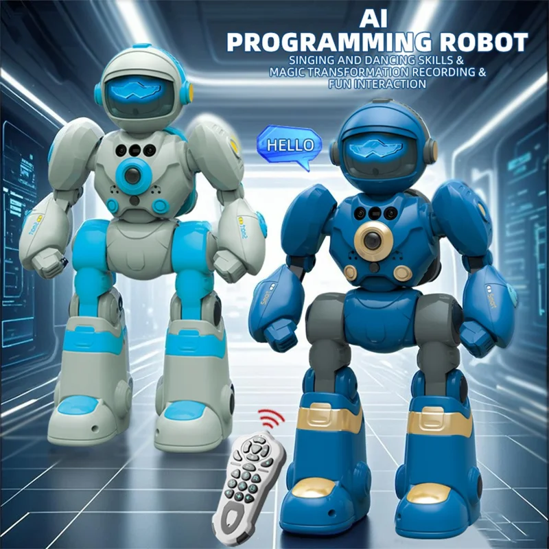 BG1545 Robot Intelligent avec Contrôle Vocal pour Enfants - Télécommande, Programmable, Détection de Gestes, Danse, Lumières et Sons Interactifs - Jouet Éducatif - Bleu