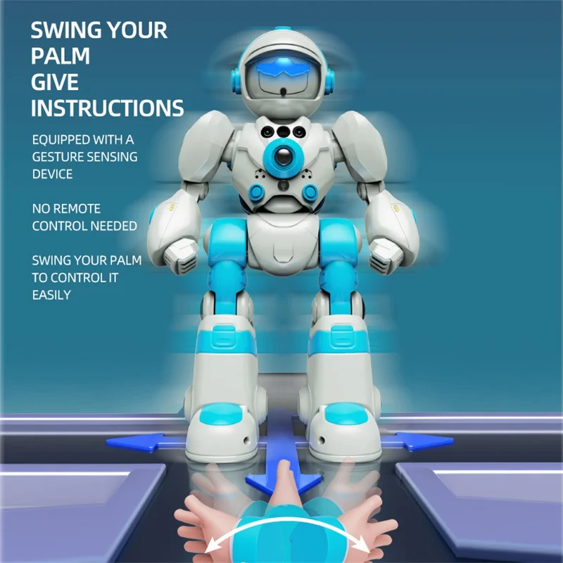 BG1545 Robot Intelligent avec Contrôle Vocal pour Enfants - Télécommande, Programmable, Détection de Gestes, Danse, Lumières et Sons Interactifs - Jouet Éducatif - Bleu