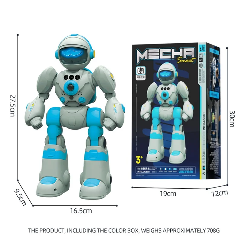 BG1545 Robot Intelligent avec Contrôle Vocal pour Enfants - Télécommande, Programmable, Détection de Gestes, Danse, Lumières et Sons Interactifs - Jouet Éducatif - Bleu