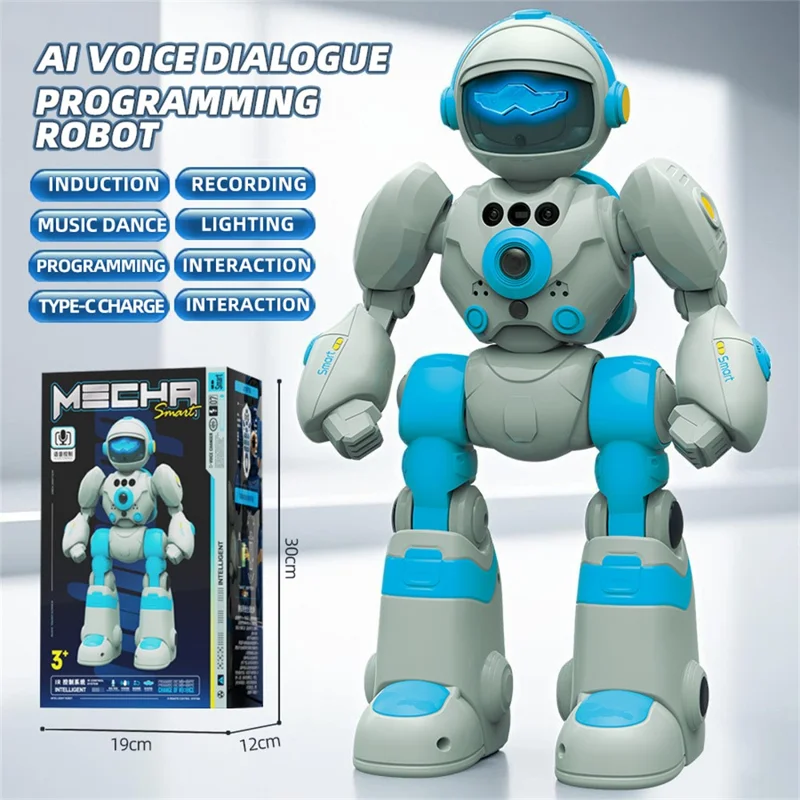 BG1545 AI Voice Control Robot for Kids Remote Control Programmable Gesture Sensing Dancing Light Sound Interactive Educational Toy - Grey