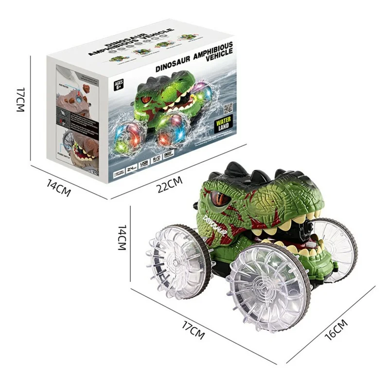 YL-125 Carro Anfíbio de Dinossauro RC 2.4G com Rotação de 360 Graus, Veículo de Acrobacias 4x4 com Borrifador de Água - Verde