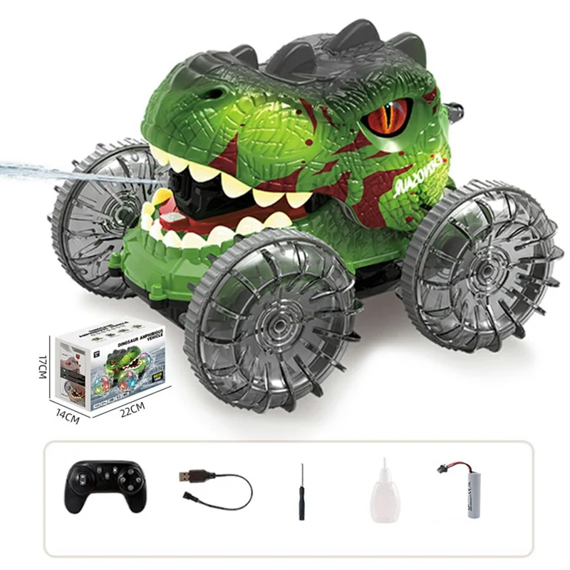 YL-125 Carro Anfíbio de Dinossauro RC 2.4G com Rotação de 360 Graus, Veículo de Acrobacias 4x4 com Borrifador de Água - Verde
