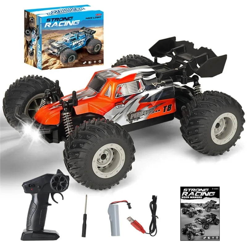 KY-S208B High Speed Drift Remote Control Off-Road Vehicle 1:18 RC Racing Car with LED Headlights - Orange