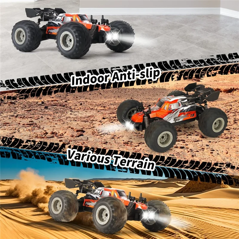KY-S208B High Speed Drift Remote Control Off-Road Vehicle 1:18 RC Racing Car with LED Headlights - Orange