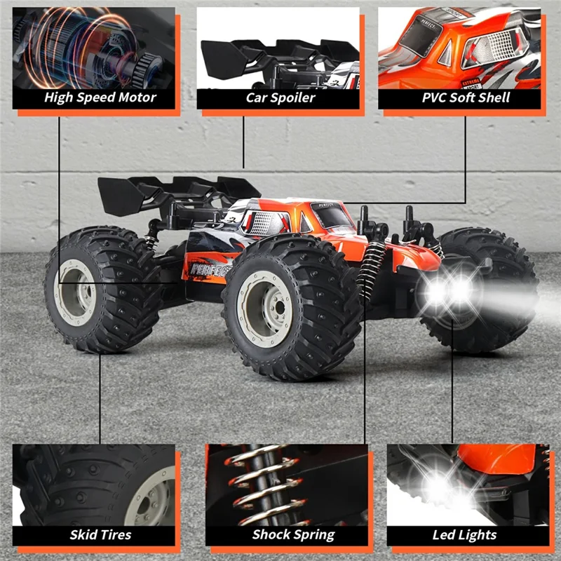 KY-S208B High Speed Drift Remote Control Off-Road Vehicle 1:18 RC Racing Car with LED Headlights - Orange