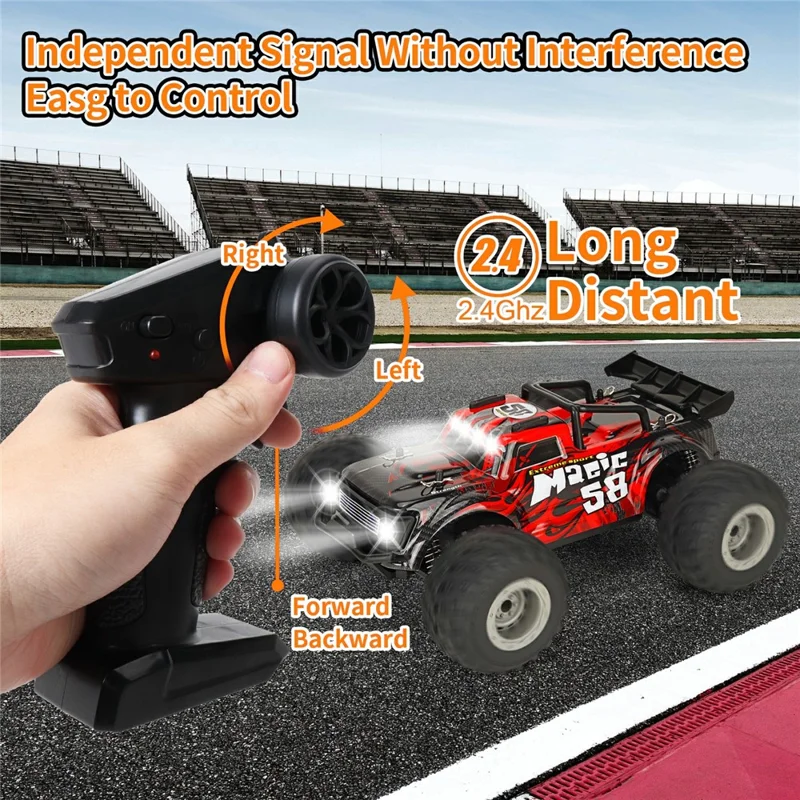 KY-S210B 1:18 RC Car with Front and Roof LED Light Remote Control High Speed Drift Off-Road Vehicle - Red