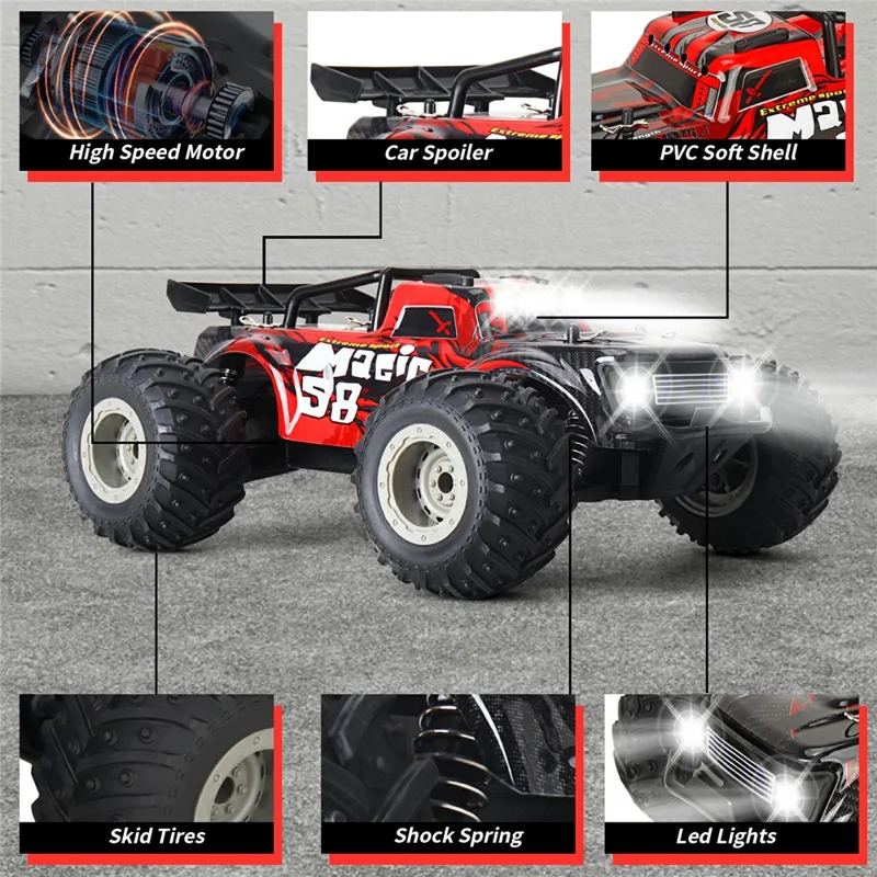 KY-S210B 1:18 RC Car with Front and Roof LED Light Remote Control High Speed Drift Off-Road Vehicle - Red