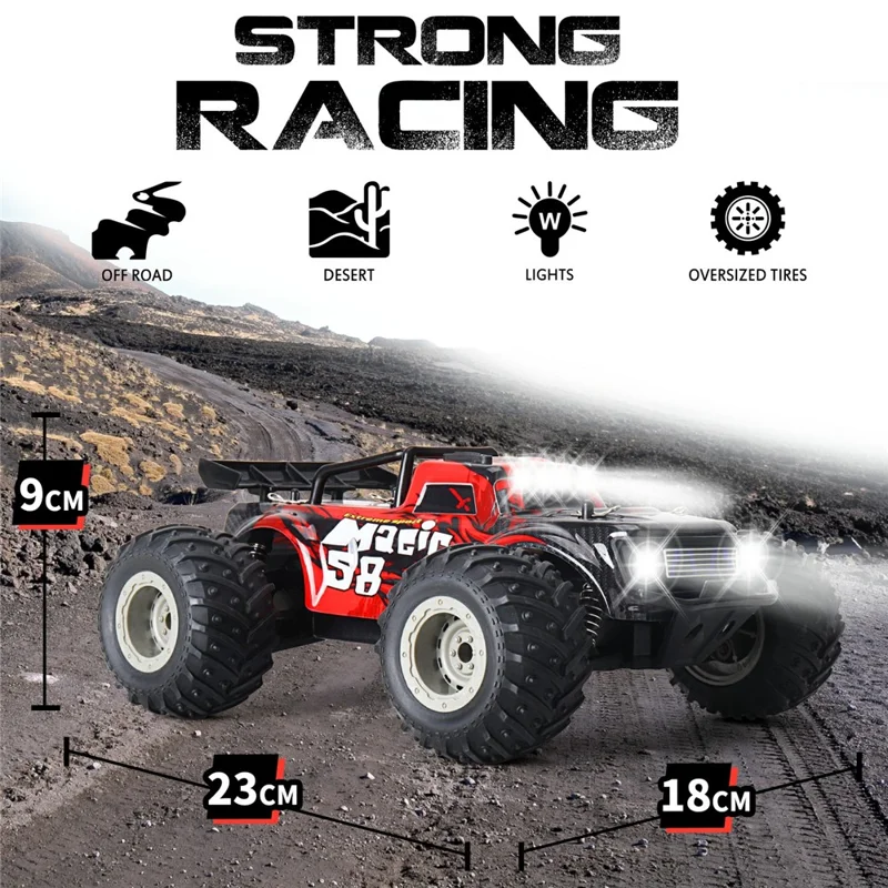 KY-S210B 1:18 RC Car with Front and Roof LED Light Remote Control High Speed Drift Off-Road Vehicle - Red