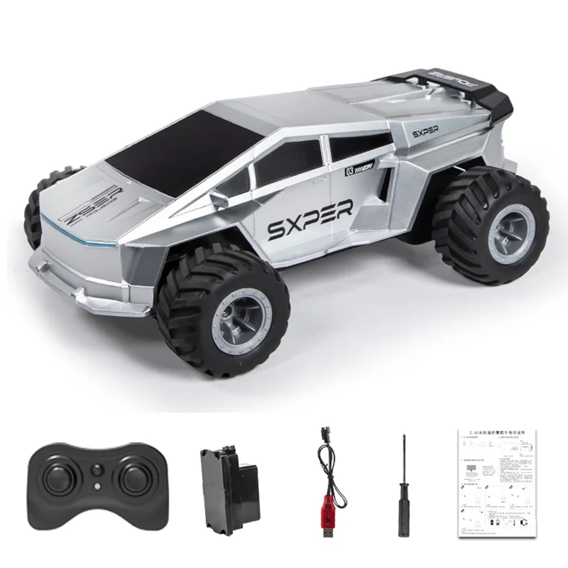 Q212 4WD Amphibious 2.4G RC Car 360 Degree Rotation Off Road Vehicle with Remote Control, 1 Battery - Silver