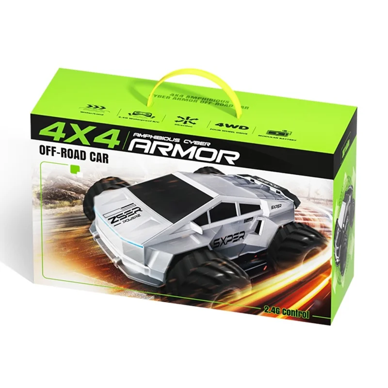 Q212 4WD Amphibious 2.4G RC Car 360 Degree Rotation Off Road Vehicle with Remote Control, 1 Battery - Silver