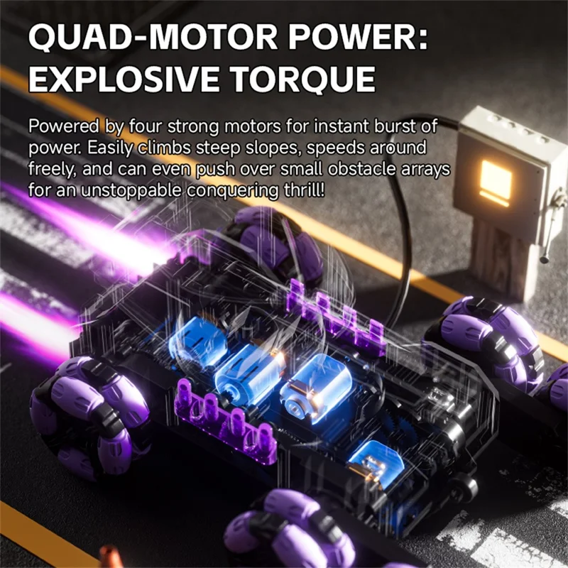 4DRC 4D-Y13 Wassergefechtskanone mit Doppelsteuerung, 6-Rad-Antrieb, RC-Stunt-Panzer, Geschenk für Kinder, mit 2 Akkus – Lila