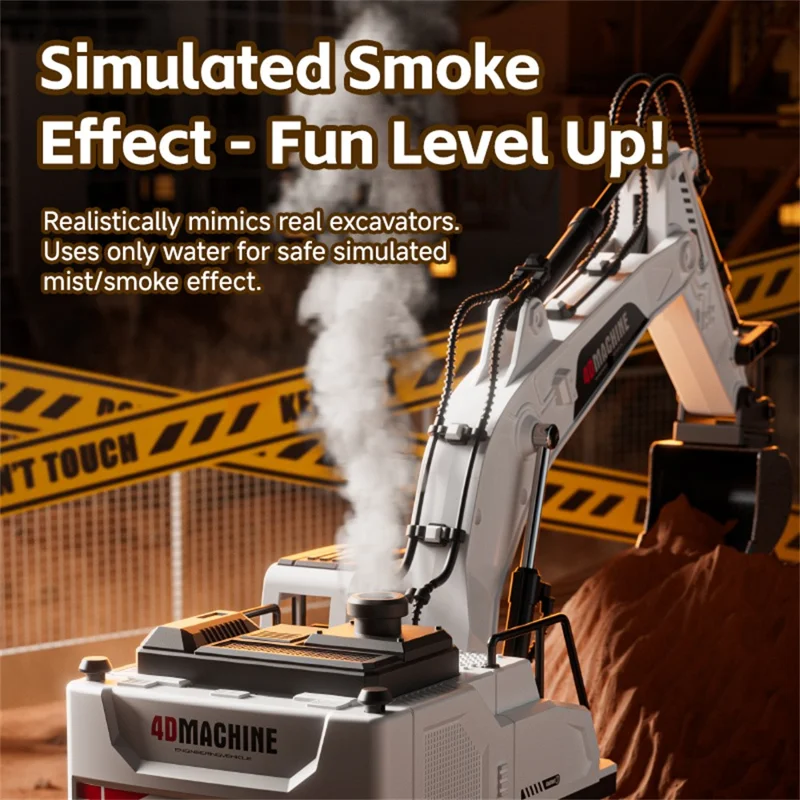 4DRC 4D-E1 3 в 1 Алюминиевый экскаватор с дистанционным управлением на 100 м, радиоуправляемый экскаватор 2,4 ГГц, детская игрушка с подсветкой, распылением и звуковыми эффектами, одна батарея — желтый