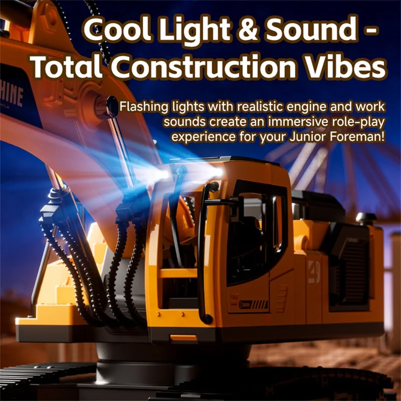 4DRC 4D-E1 3 в 1 Алюминиевый экскаватор с дистанционным управлением на 100 м, радиоуправляемый экскаватор 2,4 ГГц, детская игрушка с подсветкой, распылением и звуковыми эффектами, одна батарея — желтый