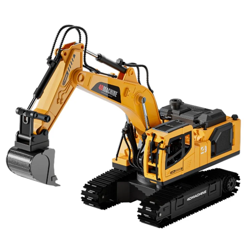 4DRC 4D-E1 3 in 1 Alloy 100m Remote Control Excavator Toy 2.4G RC Excavator Kids Gift with Light / Spray / Sound Effects Double Battery - Yellow