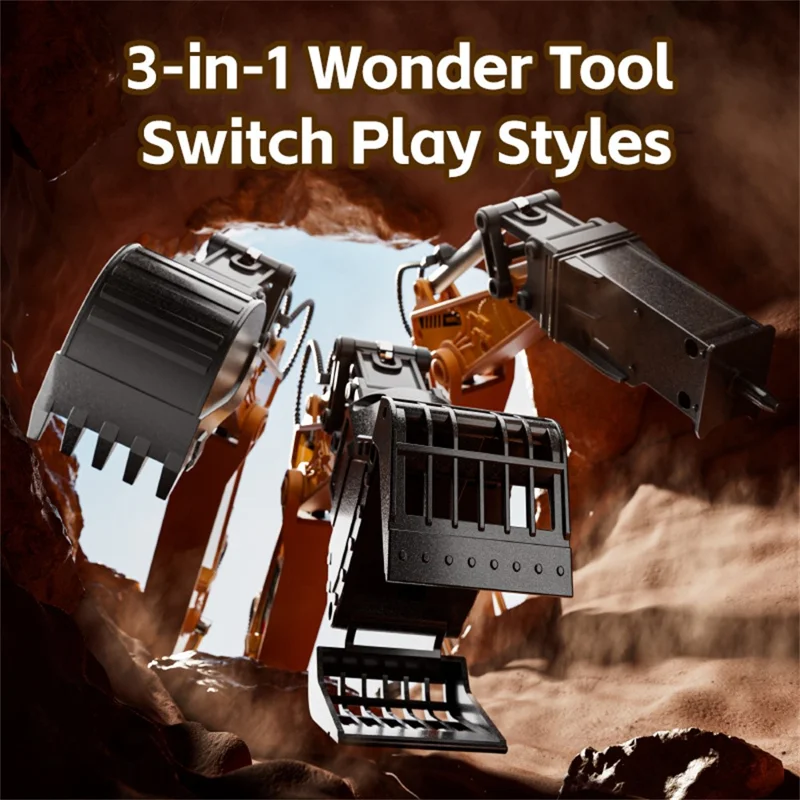 4DRC 4D-E1 3 in 1 Alloy 100m Remote Control Excavator Toy 2.4G RC Excavator Kids Gift with Light / Spray / Sound Effects Double Battery - Yellow