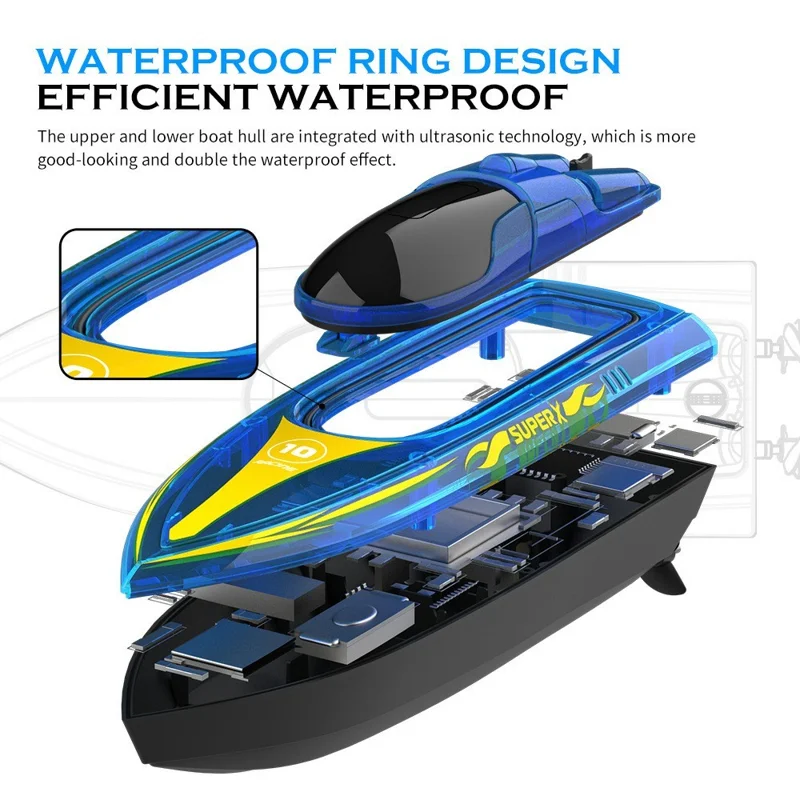 V555 2.4G RC Boat with LED Light High Speed Remote Control Racing Speedboat for Children Toy, with 1 Battery - Blue