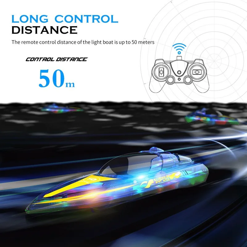 V555 2.4G RC Boat with LED Light High Speed Remote Control Racing Speedboat for Children Toy, with 1 Battery - Blue