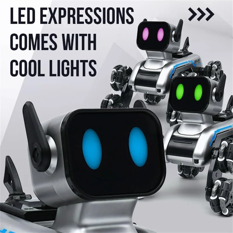 Robot chien stunt à 8 roues avec lumière LED et musique, chien jouet à contrôle à distance avec dérive de pulvérisation pour enfants