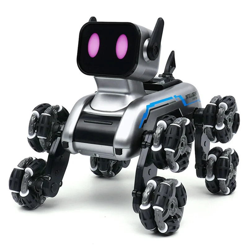 Robot chien stunt à 8 roues avec lumière LED et musique, chien jouet à contrôle à distance avec dérive de pulvérisation pour enfants