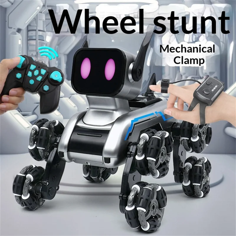 Robot chien stunt à 8 roues avec lumière LED et musique, chien jouet à contrôle à distance avec dérive de pulvérisation pour enfants