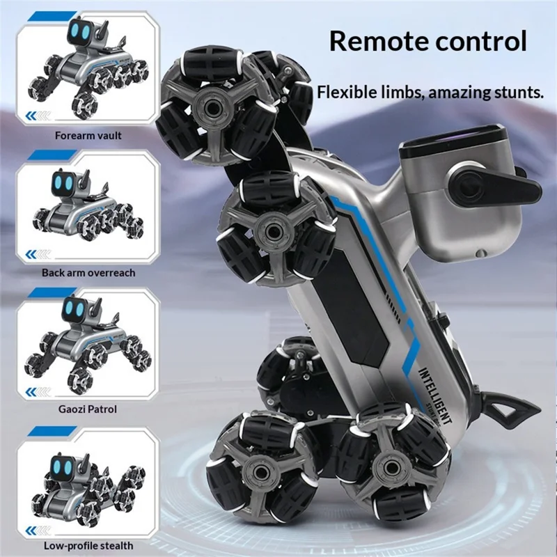 Robot chien stunt à 8 roues avec lumière LED et musique, chien jouet à contrôle à distance avec dérive de pulvérisation pour enfants