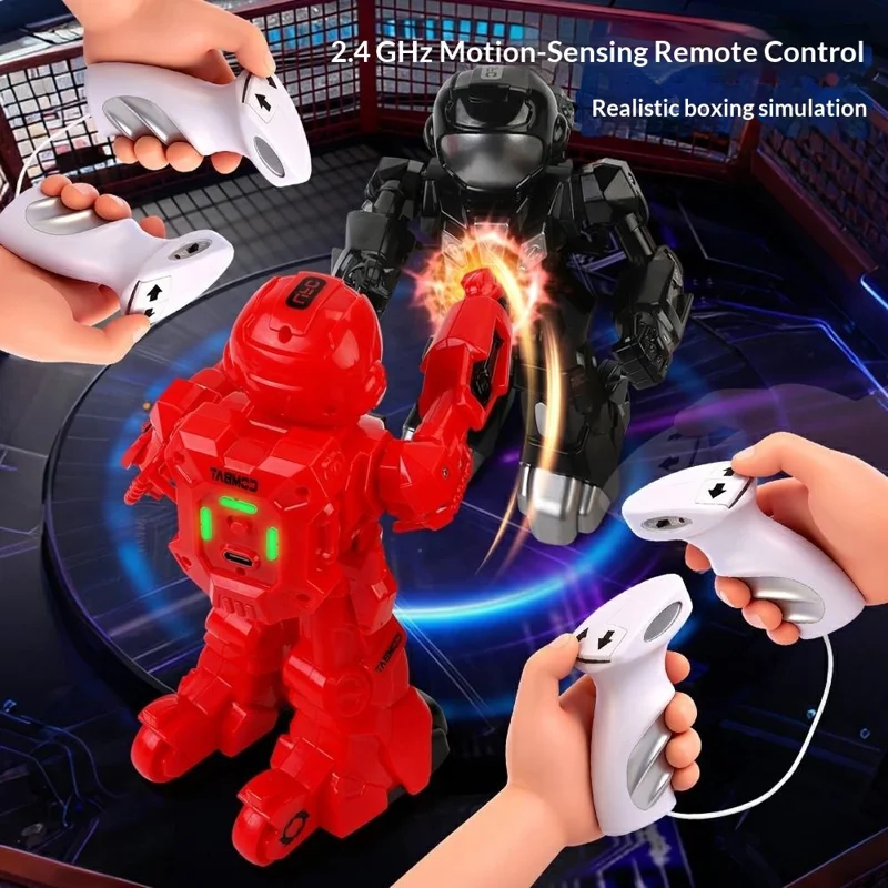 777-625 2.4G Dual Battle System Motion-Sensing Remote Control Boxing RC Robot Toy Interactive Fighting Robot for Kids 8+ - Red