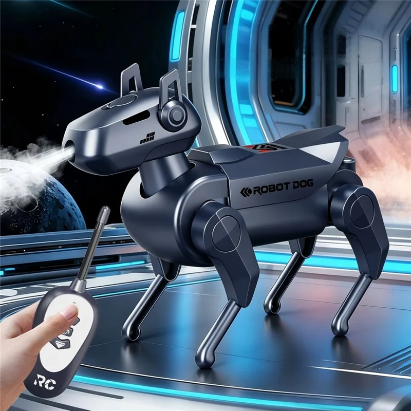 1028K-1 Kids Remote Control Spray Robot Dog Electronic Walking Mechanical Pet Toy With LED Light - Black