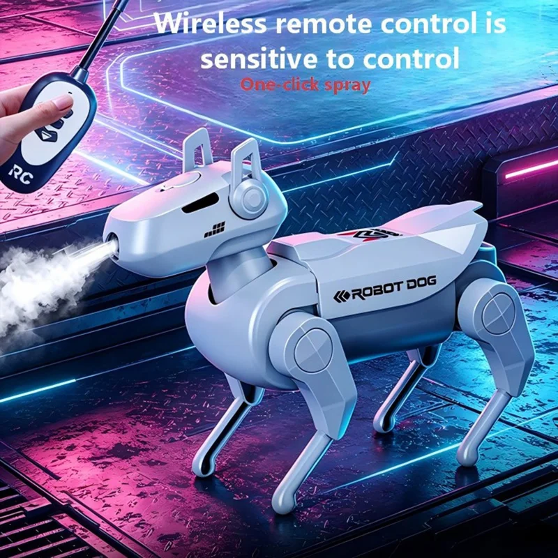 1028K-1 Kids Remote Control Spray Robot Dog Electronic Walking Mechanical Pet Toy With LED Light - Black