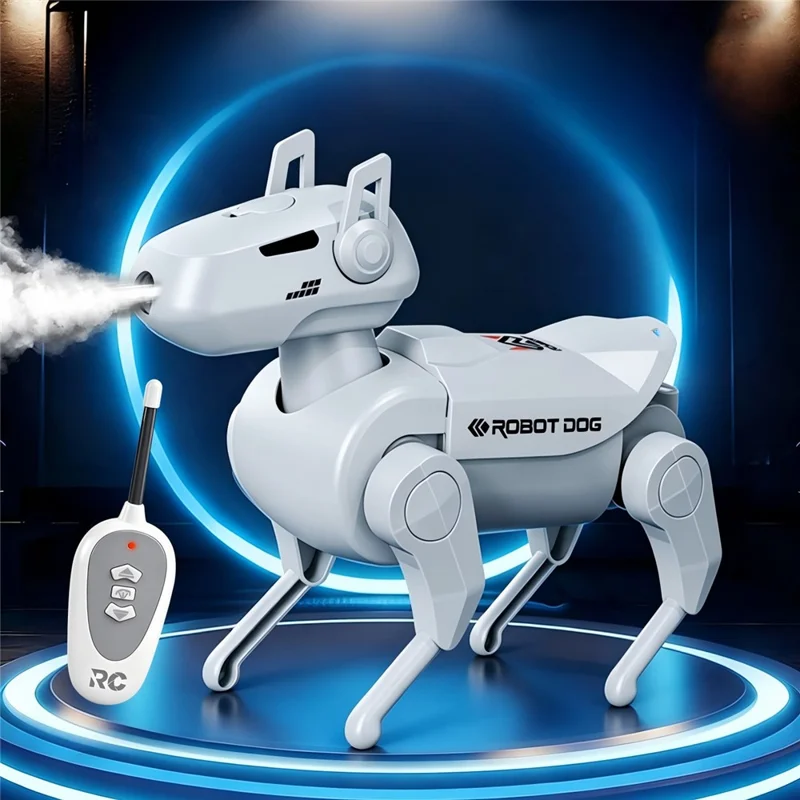 1028K-1 Kids Remote Control Spray Robot Dog Electronic Walking Mechanical Pet Toy With LED Light - Black