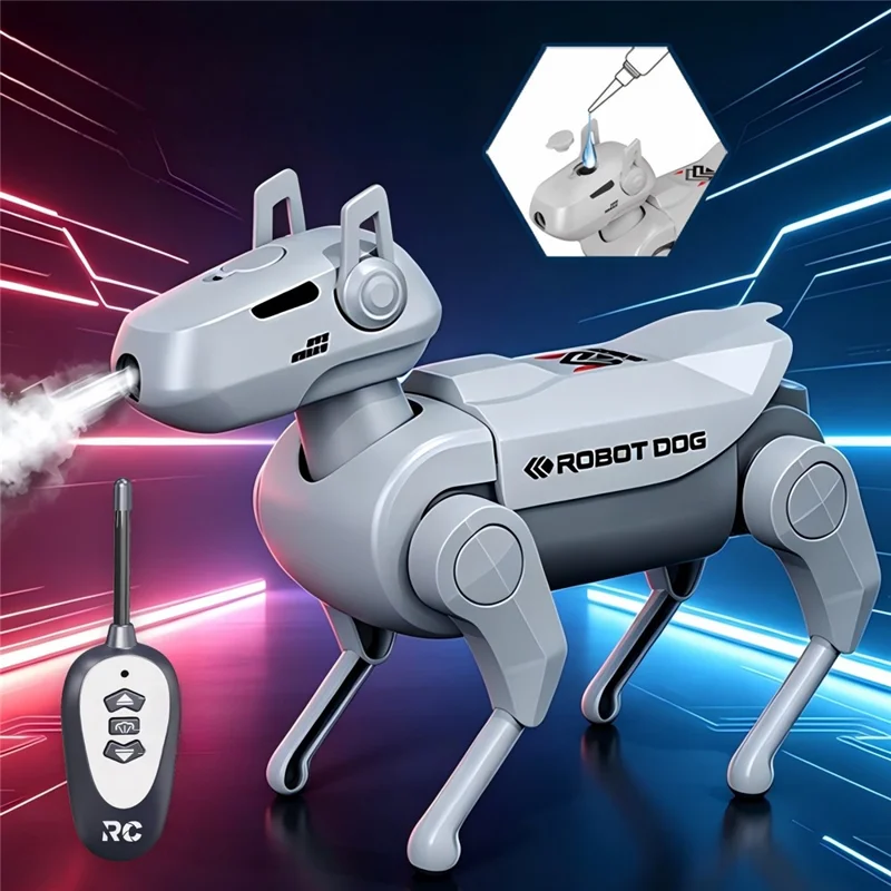 1028K-1 Kids Remote Control Spray Robot Dog Electronic Walking Mechanical Pet Toy With LED Light - Black
