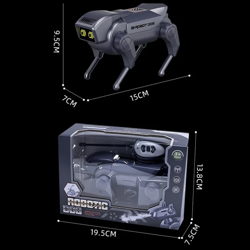 1028K Kids Remote Control Robot Dog Electronic Walking Mechanical Pet Toy With LED Light - Black