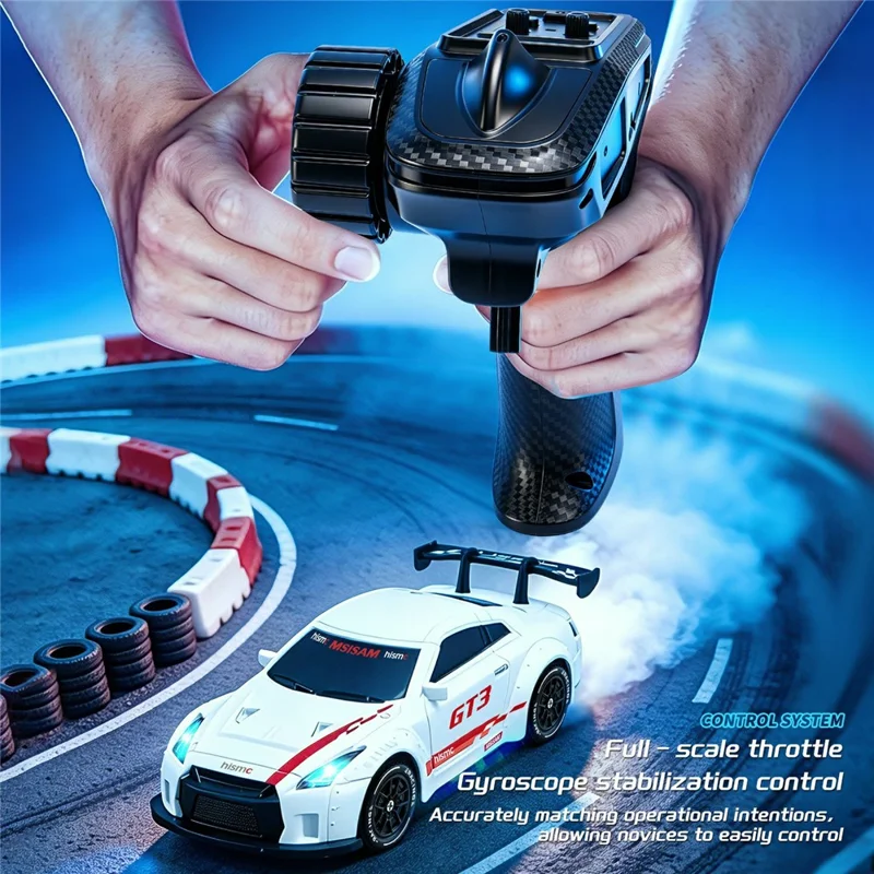 4DRC 4D-H6 1:43 Drift Racing Car 2.4G Remote Control 4WD RC Car with Ambient Light, High-end Version - GTR White