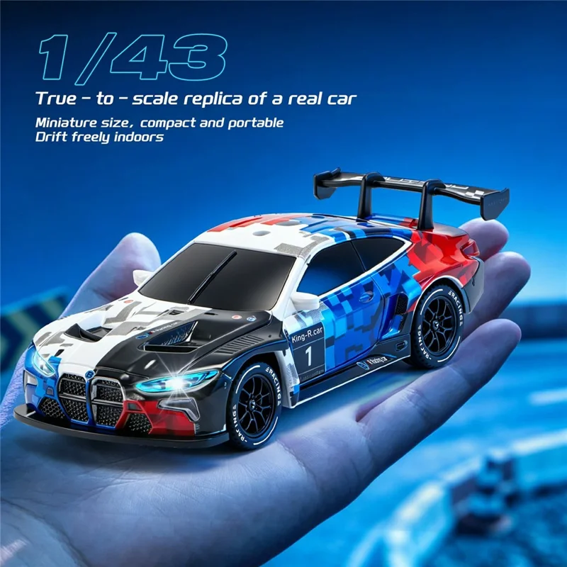 4DRC 4D-H6 1:43 Drift Racing Car 2.4G Remote Control 4WD RC Car with Ambient Light, High-end Version - GTR White