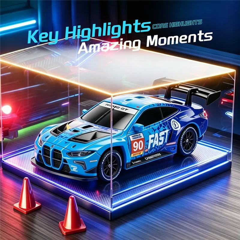 4DRC 4D-H6 1:43 Drift Racing Car 2.4G Remote Control 4WD RC Car with Ambient Light, High-end Version - GTR White