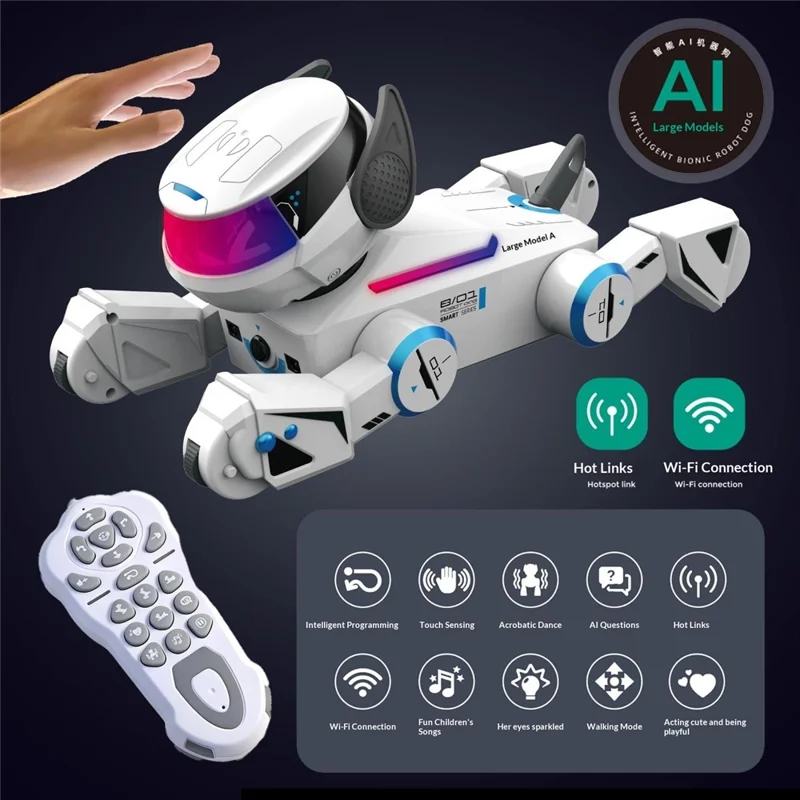 BG1546 Smart AI Robot Dog Voice Control Programmable Stunt Interactive Pet Toy for Kids - White