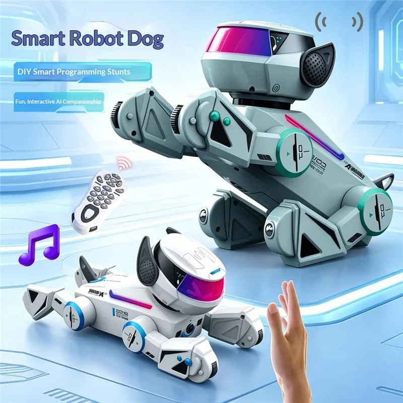 BG1546 Smart AI Robot Dog Voice Control Programmable Stunt Interactive Pet Toy for Kids - White