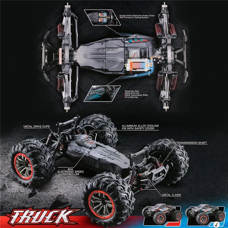 9125 1:10 Scale Four-wheel Drive 2.4GHz Off-road USB Rechargeable Truck High-speed RC Car - Blue
