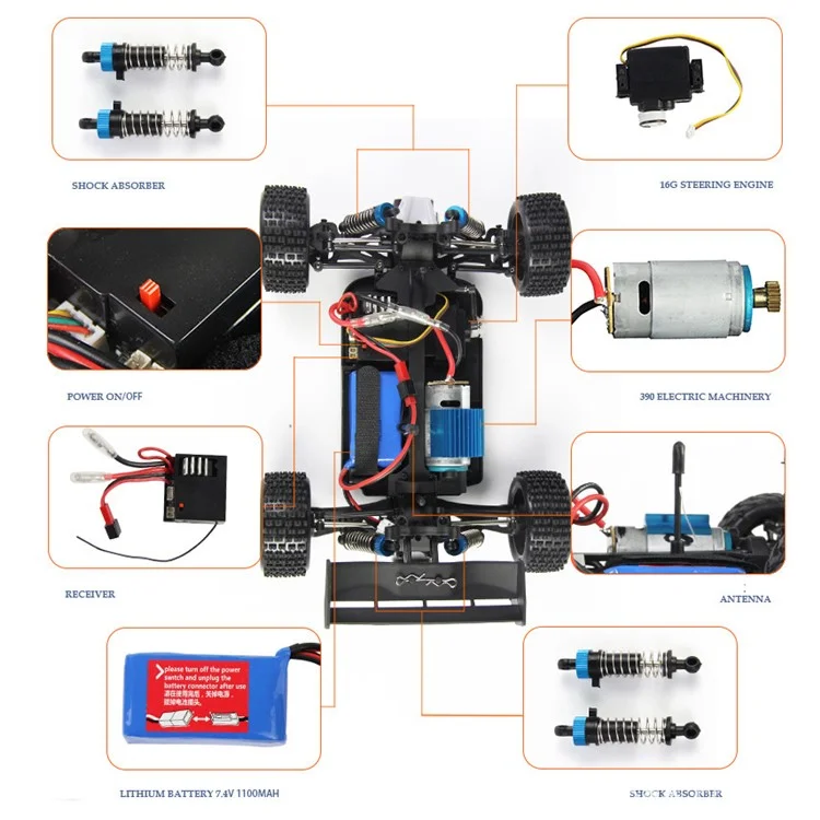 Wltoys A959 ad Alta Velocità 1: 18 Scala RTR Racing 2.4G Radio Remote Control Out Road Truck - Blu / Plug