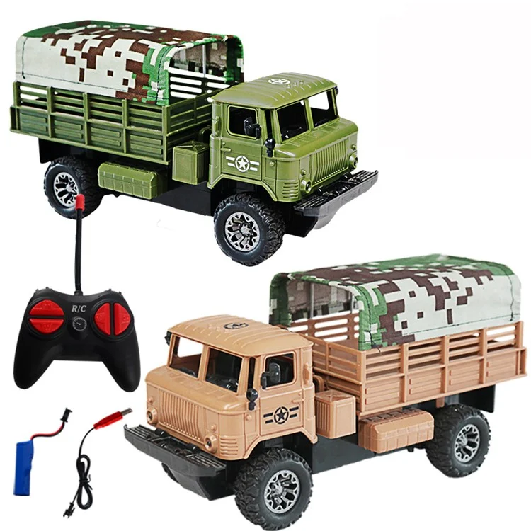 Four-Channel Remote Control Truck Model Toys Simulation Electric Car Toy Military RC Transport Vehicle - Army Green