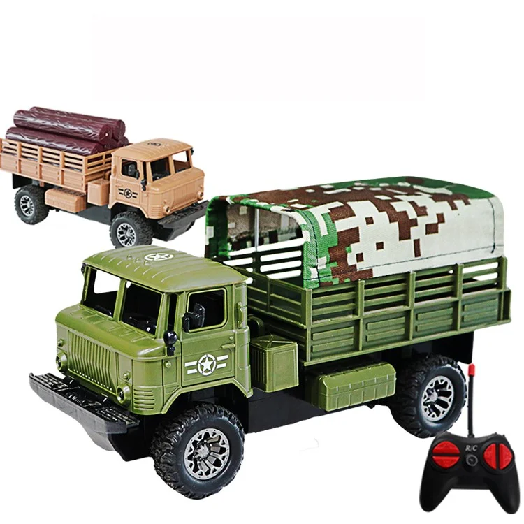 Four-Channel Remote Control Truck Model Toys Simulation Electric Car Toy Military RC Transport Vehicle - Army Green