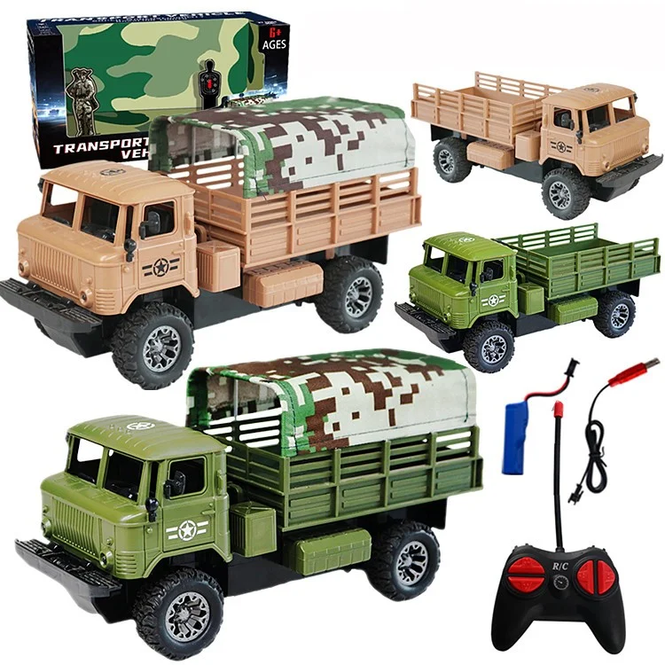 Modelo de juguete de camión de control remoto de cuatro canales Juguetes de simulación Coche eléctrico Vehículo de transporte militar RC - Marrón