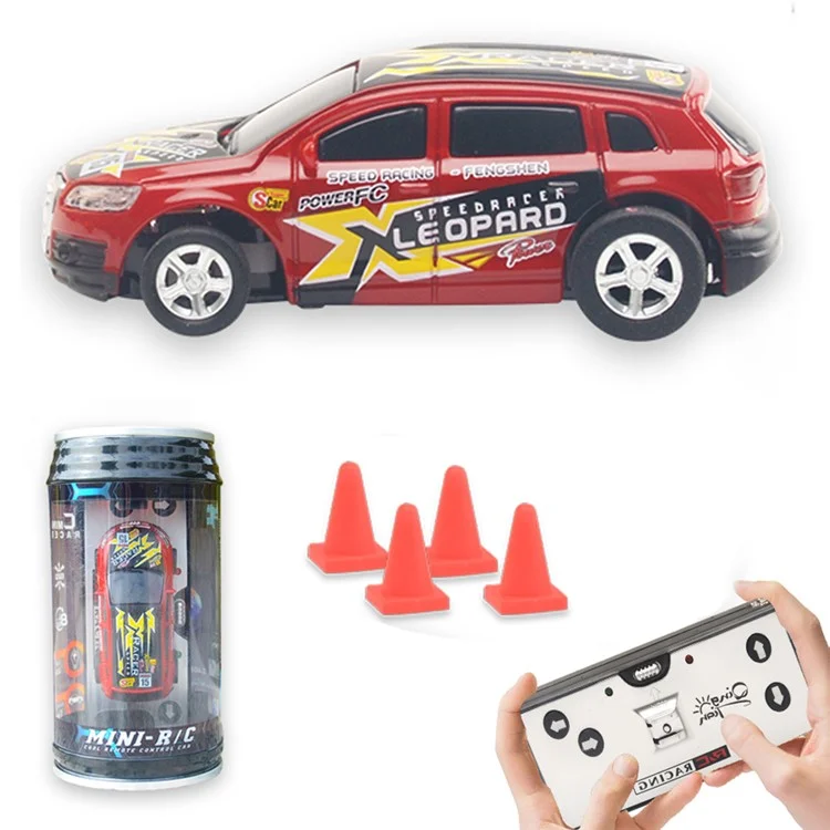QT666 Mini 1:64 Auto da corsa Latta da bere Telecomando Ostacoli stradali Drift Giocattolo Auto da corsa per bambini - Rosso 