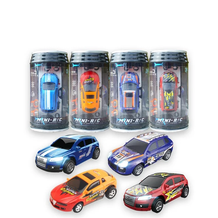 QT666 Mini 1:64 Drink Can Design RC Car with Remote Controller Road Blocks Drift Racing Car Toy Children Boys Gift - Blue