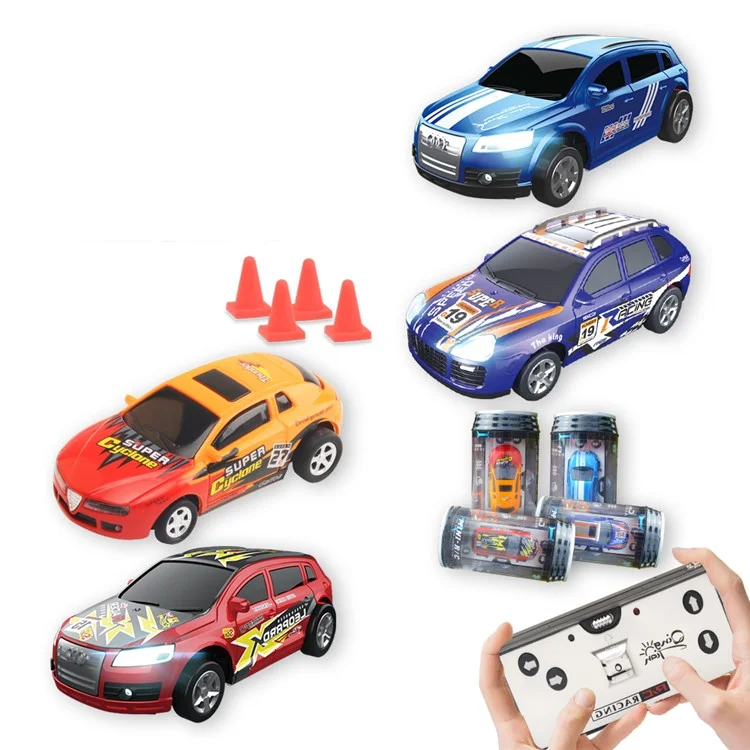 QT666 Mini 1:64 Drink Can Design RC Car with Remote Controller Road Blocks Drift Racing Car Toy Children Boys Gift - Dark Blue