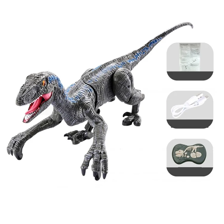 Dinosaure Électrique 2.4G Télécommande Marche Son Lumière Velociraptor Modèle Jouet Jouet Enfants Cadeau - Bleu