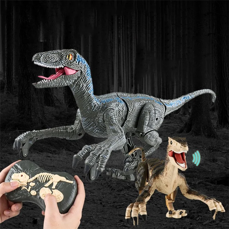 Dinosaure Électrique 2.4G Télécommande Marche Son Lumière Velociraptor Modèle Jouet Jouet Enfants Cadeau - Bleu