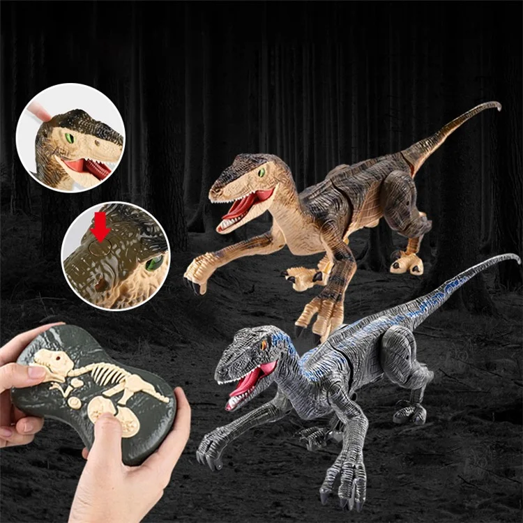 Dinosaure Électrique 2.4G Télécommande Marche Son Lumière Velociraptor Modèle Jouet Jouet Enfants Cadeau - Bleu