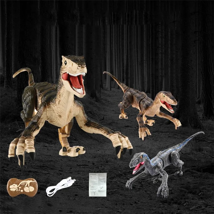Dinosaure Électrique 2.4G Télécommande Marche Son Lumière Velociraptor Modèle Jouet Jouet Enfants Cadeau - Bleu