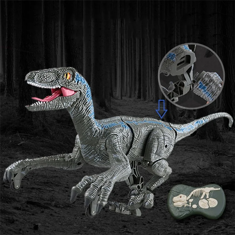 Dinosaure Électrique 2.4G Télécommande Marche Son Lumière Velociraptor Modèle Jouet Jouet Enfants Cadeau - Bleu